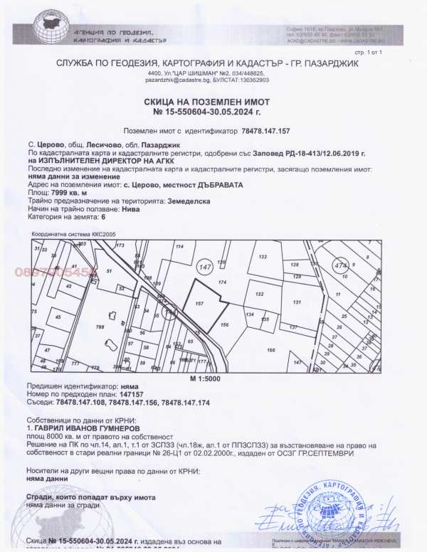 Продава земеделска земя, с. церово, област пазарджик