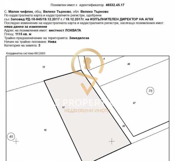 Продава земеделска земя, с. малки чифлик, област велико търново