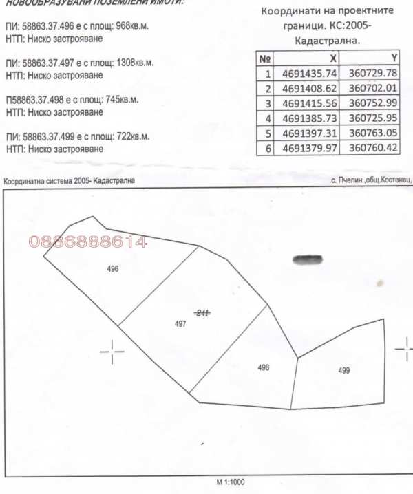 Продава парцел, с. пчелин, област софия област