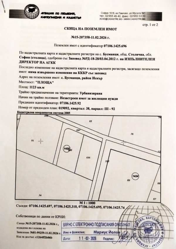 Продава парцел, с. бусманци, област софия област