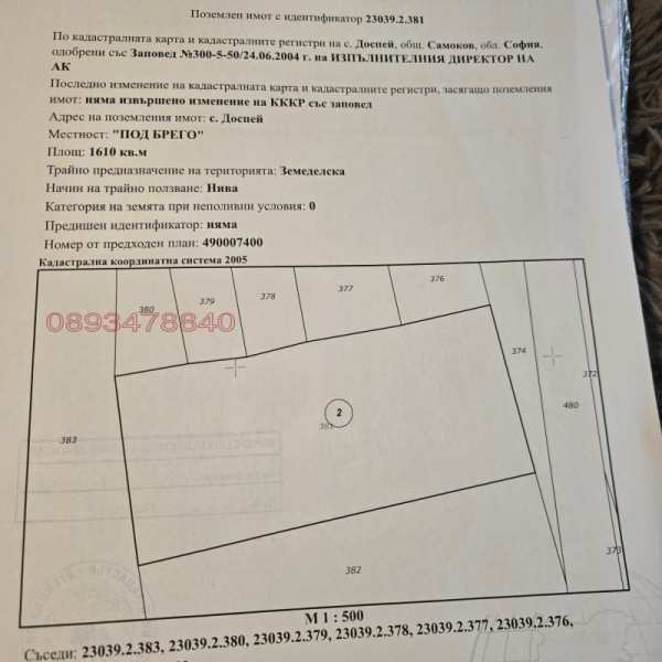 Продава земеделска земя, с. доспей, област софия област