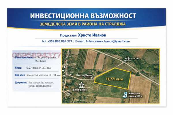 Продава земеделска земя, гр. стралджа, област ямбол