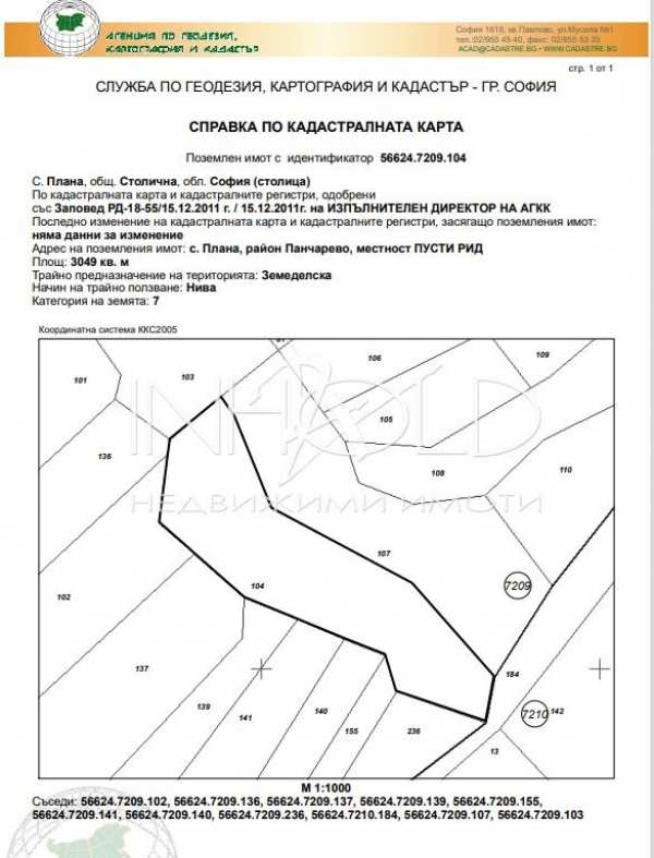 Продава парцел, с. плана, област софия-град