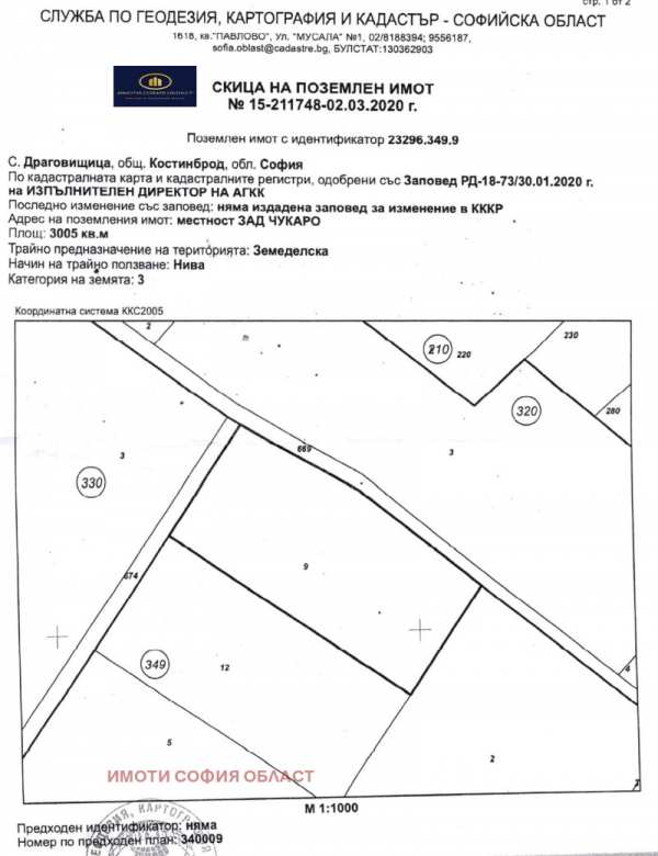 Продава парцел, с. драговищица, област софия област