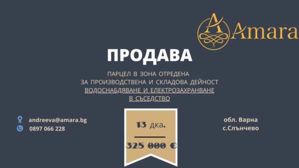 Продава парцел, с. слънчево, област варна