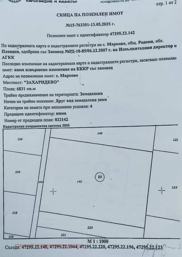 Продава парцел, с. марково, област пловдив