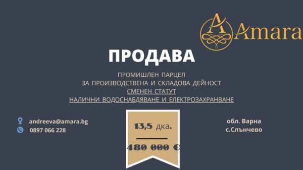 Продава парцел, с. слънчево, област варна