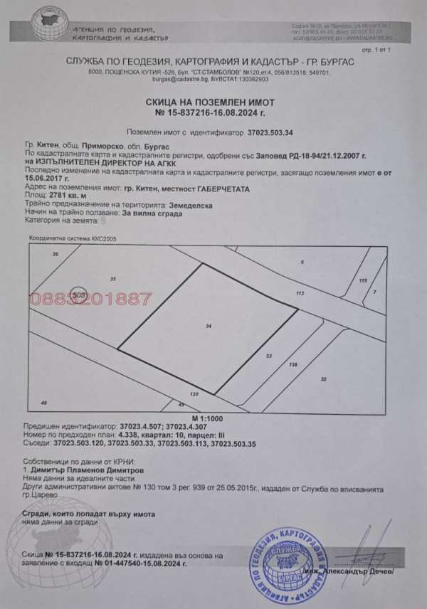 Продава парцел, гр. китен, област бургас