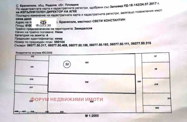 Продава  земеделска земя с. Браниполе, област Пловдив
      8 дка