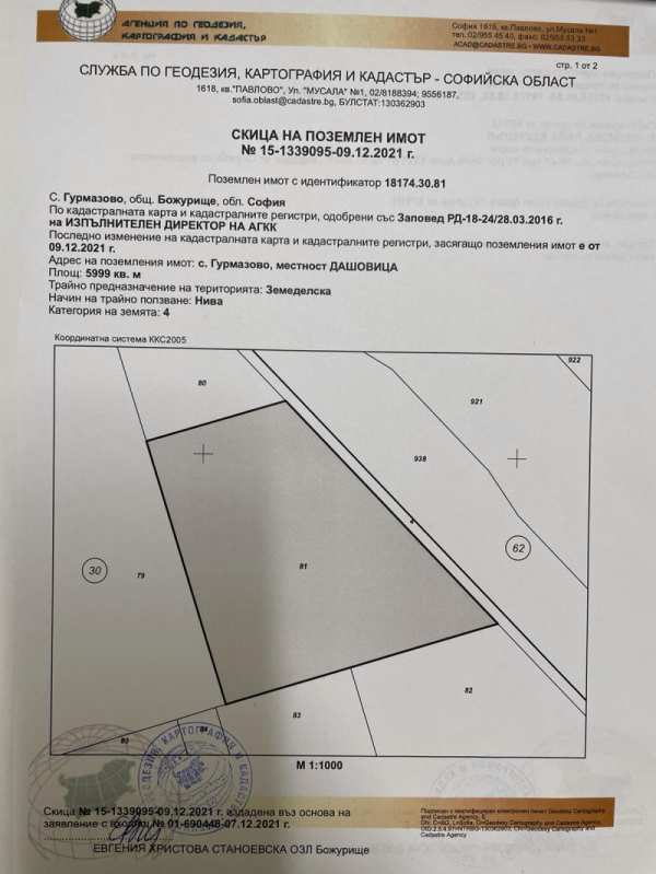 Продава земеделска земя, с. гурмазово, област софия област