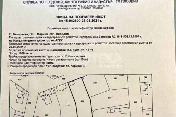 Продава парцел, с. бенковски, област пловдив