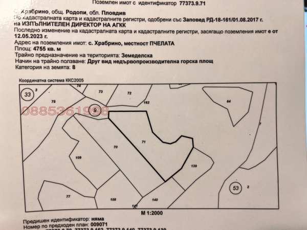 Продава земеделска земя, с. храбрино, област пловдив