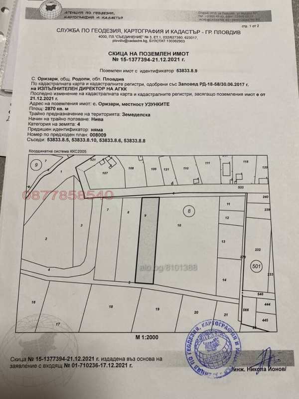 Продава парцел, с. оризари, област пловдив