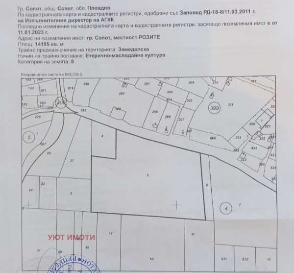 Продава парцел, гр. сопот, област пловдив