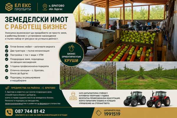 Продава земеделска земя, гр. бургас, с. братово