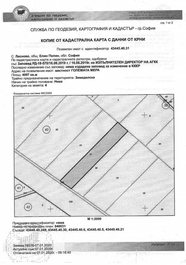 Продава земеделска земя, с. лесново, област софия област
