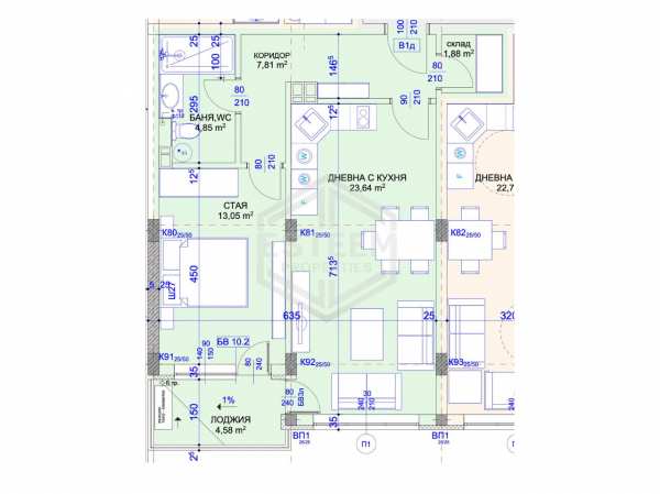 Продава 2-стаен, гр. русе, център
