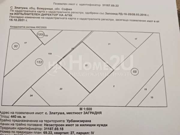 Продава парцел, с. златуша, област софия област