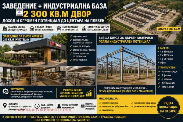 Продава пром. помещение, гр. плевен, индустриална зона