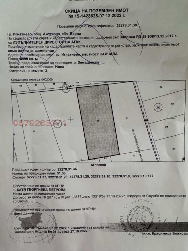 Продава земеделска земя, гр. аксаково, област варна