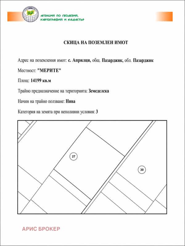 Продава земеделска земя, с. априлци, област пазарджик