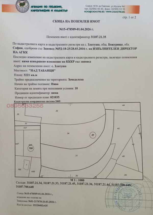 Продава земеделска земя, с. златуша, област софия област