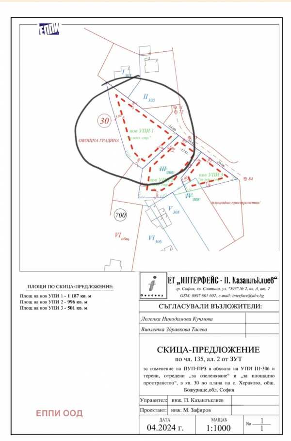 Продава парцел, с. хераково, област софия област