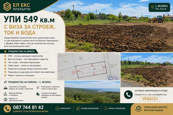 Продава парцел, с. велика, област бургас