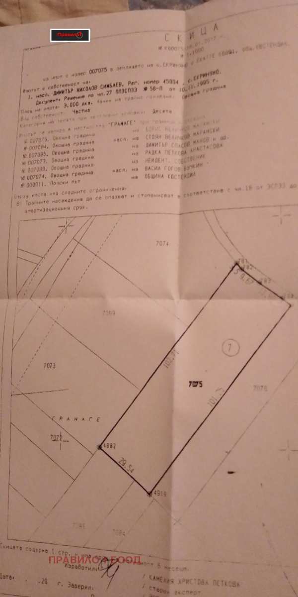 Продава земеделска земя, с. скриняно, област кюстендил