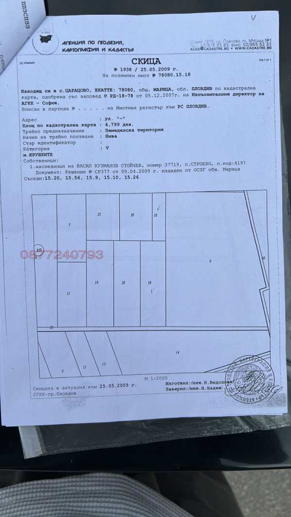 Продава парцел, с. царацово, област пловдив